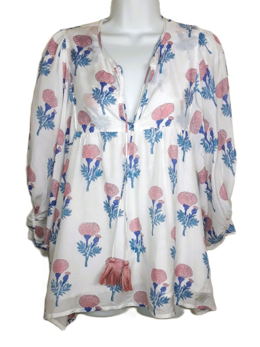 J. Marie Boho Floral Dolman Sleeve Tunic Top M Block Print